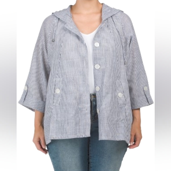 Jones New York Tops - Jones & Co Jones New York Linen Cotton Shirt Hooded Jacket Nautical Plus Size 3X